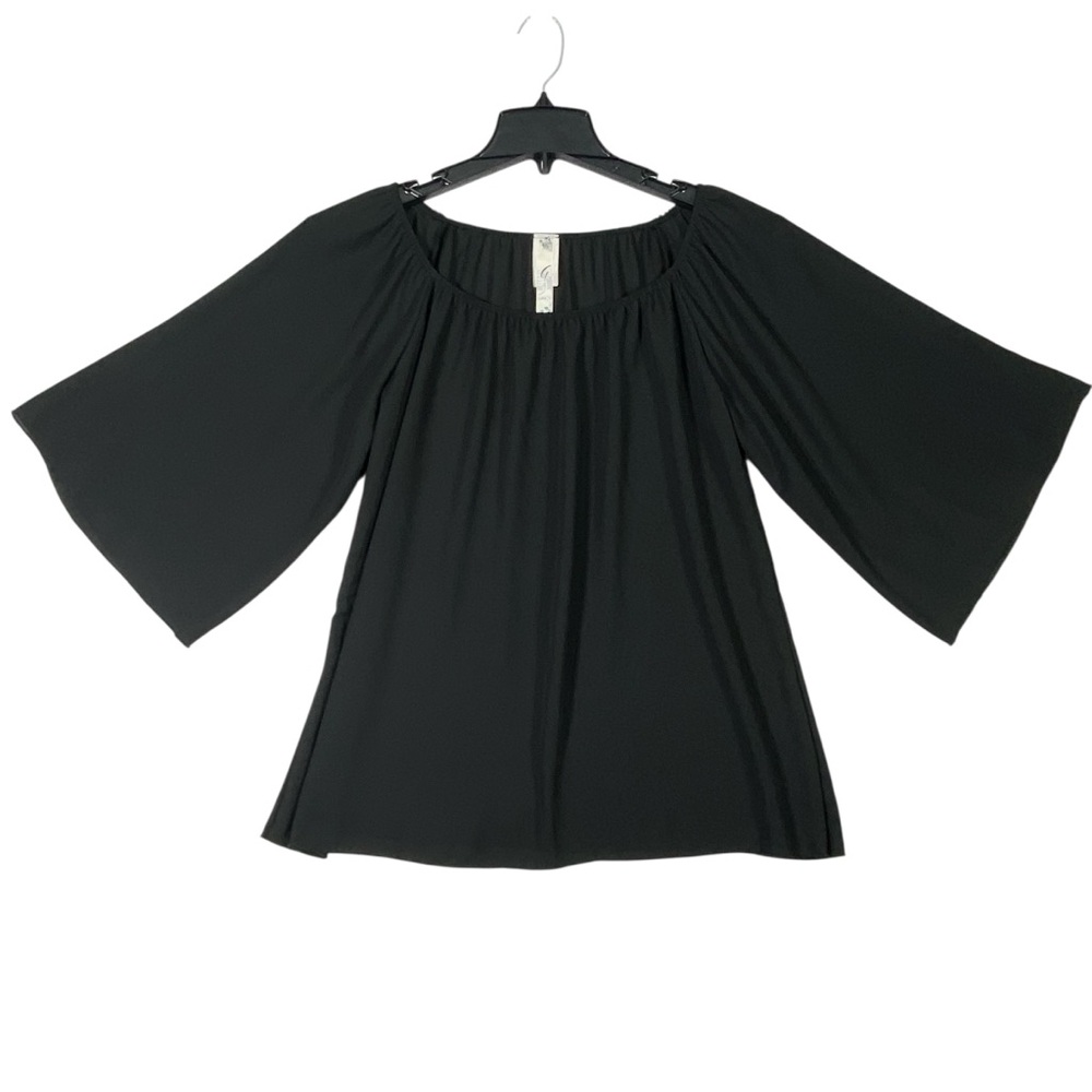 Gracie Off Shoulder Blouse Women M Black 3/4 Bell Sleeve Sheer Elegant Flowy Top